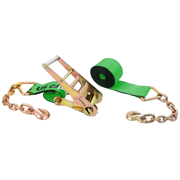4" x 60' Ratchet Strap with 18" Chain Extensions | Green