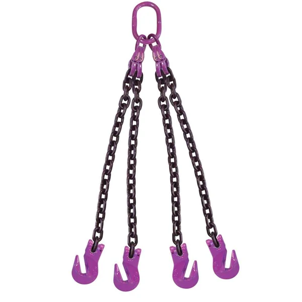 9/32" x 6' 4 Leg Chain Sling w/ Grab Hooks - Grade 100