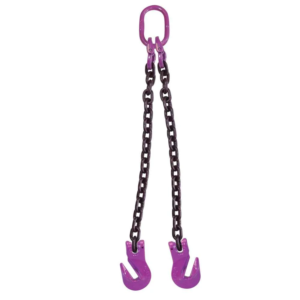 9/32" x 20' 2 Leg Chain Sling w/ Grab Hooks - Grade 100