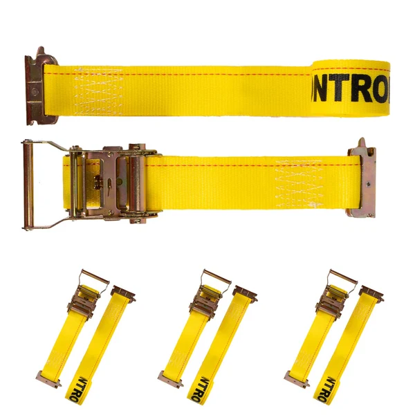 2" x 12' Yellow E-Track Ratchet Strap | Standard 4' Fixed End | 4-Pack