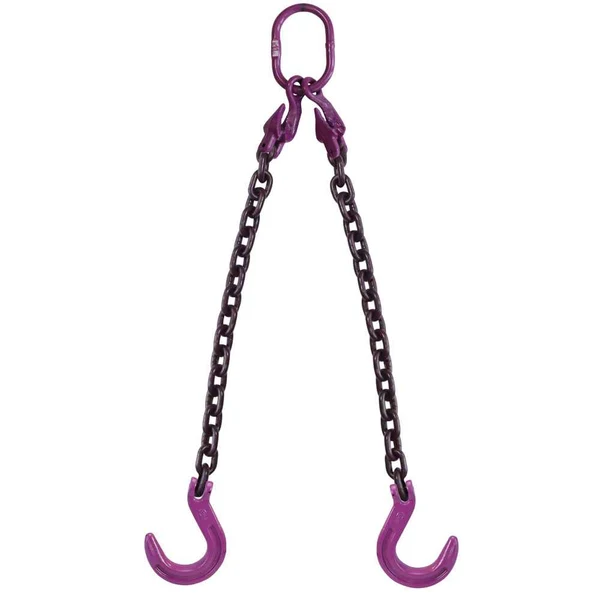 1/2" x 15' Adjustable 2 Leg Chain Sling w/ Foundry Hooks - Grade 100