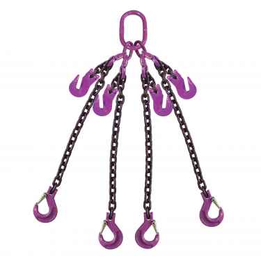 3/4" x 20' Adjustable 4 Leg Chain Sling w/ Sling Hooks - Grade 100