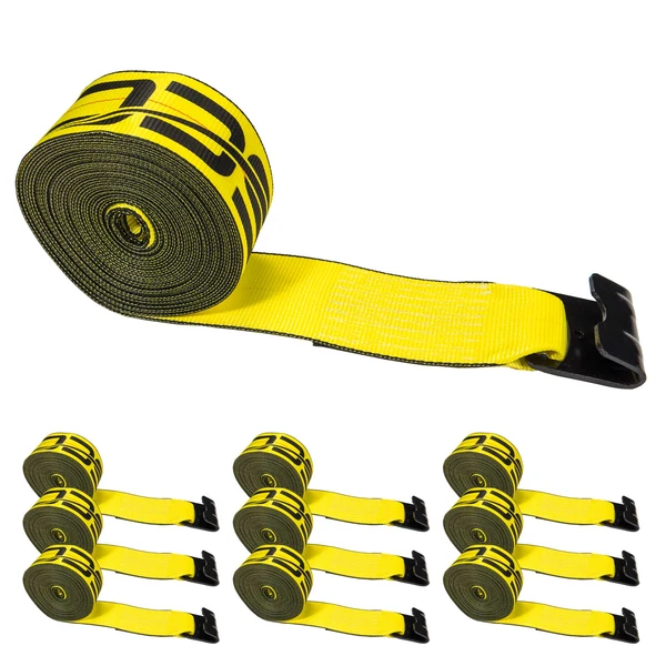 4" x 27' Winch Straps with Flat Hook - Box of 10 | Yellow