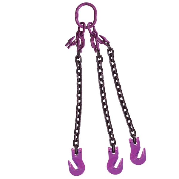 5/8" x 20' Adjustable 3 Leg Chain Sling w/ Grab Hooks - Grade 100
