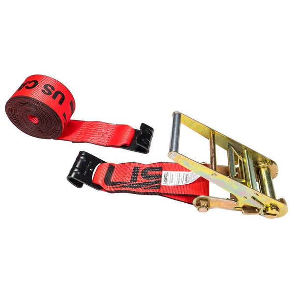 4" x 27' Ratchet Strap with Flat Hooks | Red