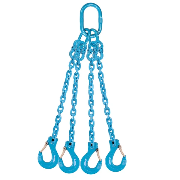 3/8" x 6' Pewag 4 Leg Chain Sling w/ Sling Hooks - Grade 120