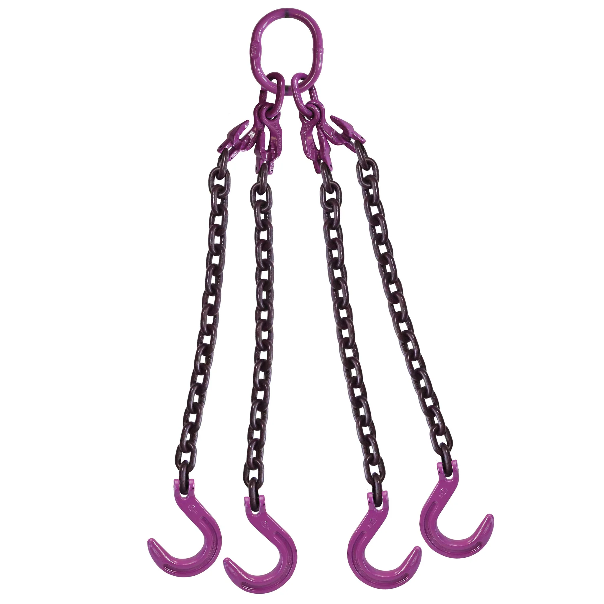 3/8" x 15' Adjustable 4 Leg Chain Sling w/ Foundry Hooks - Grade 100