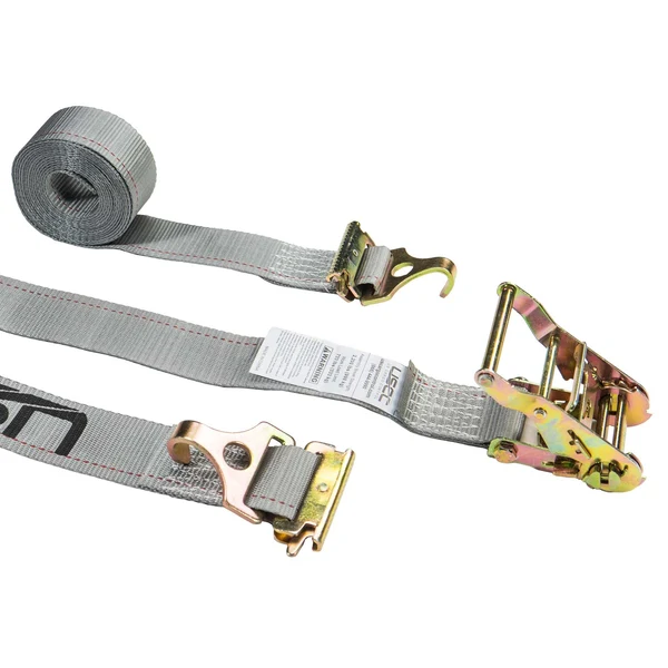 2" x 16' Gray E-Track Ratchet Strap | F-Hooks & Spring E-Fittings