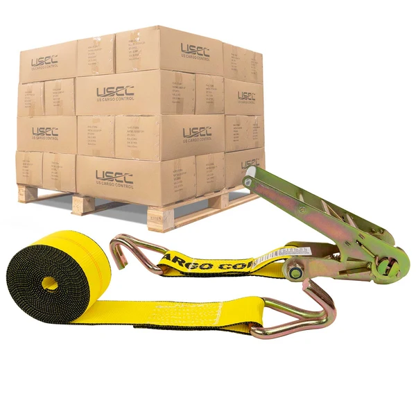 3" x 30' Ratchet Strap with Wire Hooks | Yellow | 108-Pack (Pallet)