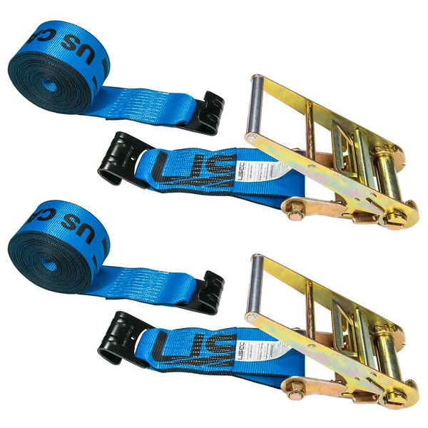 4" x 40' Ratchet Strap with Flat Hooks | Blue | 2-Pack