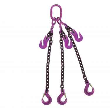 3/4" x 15' Adjustable 3 Leg Chain Sling w/ Sling Hooks - Grade 100