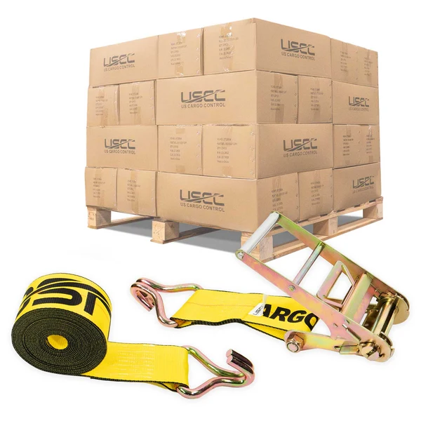 4" x 60' Ratchet Strap with Wire Hooks | Yellow | 72-Pack (Pallet)