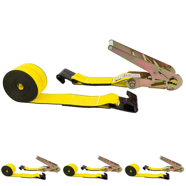 3" x 20' Ratchet Strap with Flat Hooks | Yellow | 4-Pack
