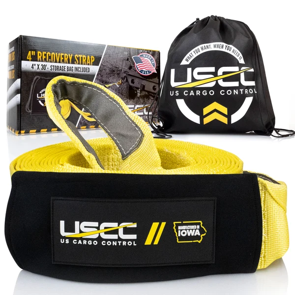 4" x 30' Recovery Strap with Storage Bag | Reinforced Eyes | 1-Ply - 16,000 WLL
