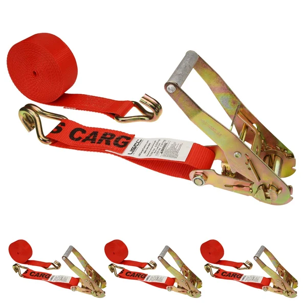 2" x 18' Ratchet Strap with Wire / Double J Hooks | Red | 4-Pack