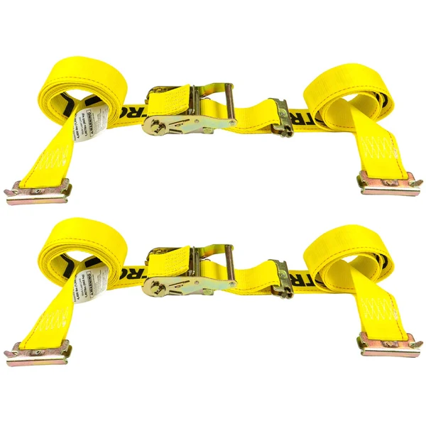 2" x 12' Yellow E-Track Ratchet Strap | Double-Fitted End | 2-Pack