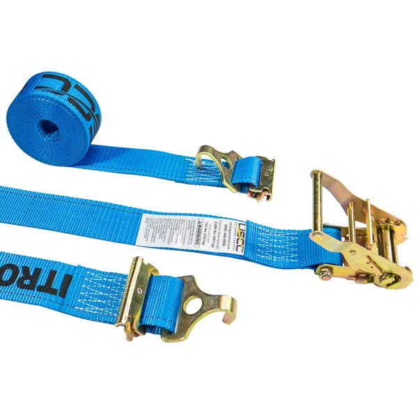 2" x 20' Blue E-Track Ratchet Strap | F-Hooks & Spring E-Fittings