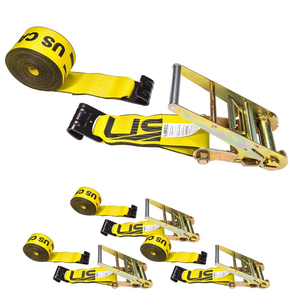 4" x 40' Ratchet Strap with Flat Hooks | Yellow | 4-Pack