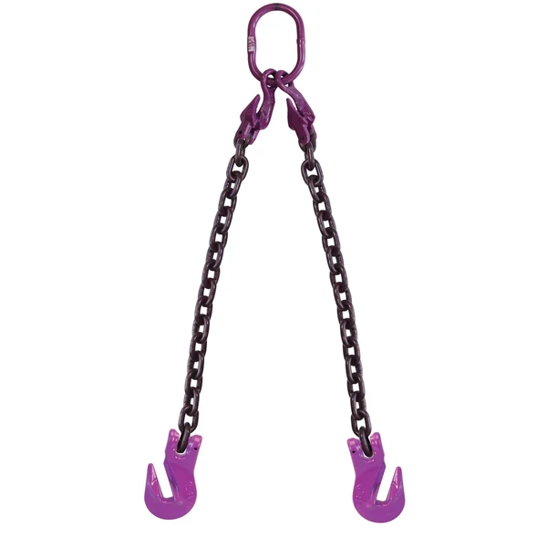 1/2" x 5' Adjustable 2 Leg Chain Sling w/ Grab Hooks - Grade 100
