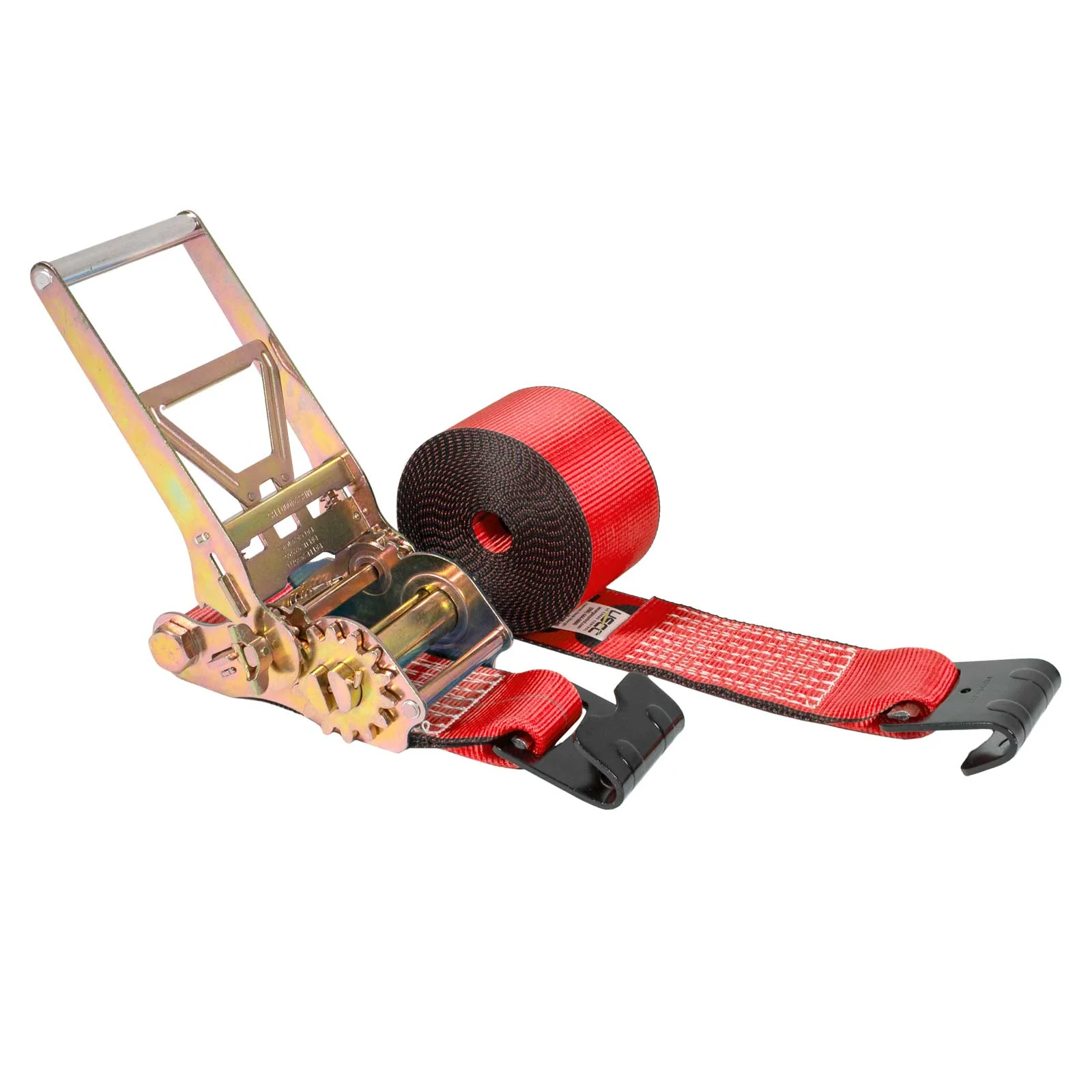 4" x 27' Gear-Driving Reverse-Action Ratchet Strap with Flat Hooks | Red