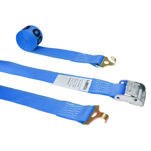 2" x 20' Blue Cam Buckle Strap with Plate Trailer F-Hooks