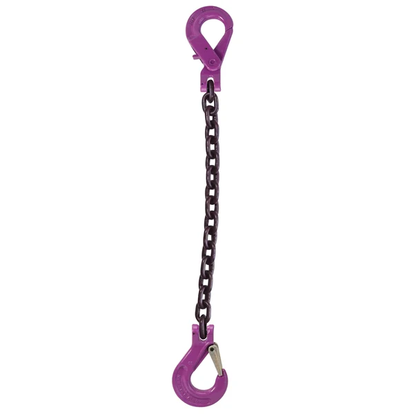 5/8" x 4' Single Leg Chain Sling w/ Sling & Self-Locking Hooks - Grade 100
