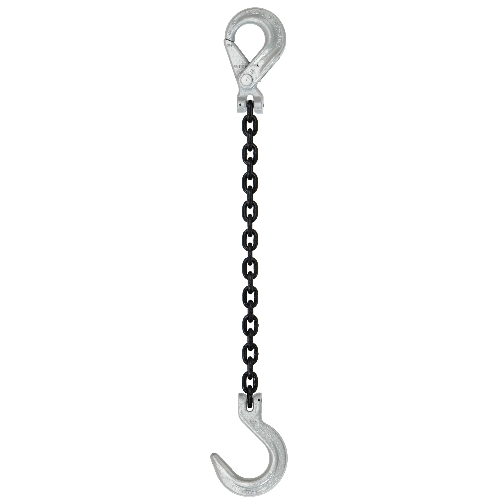 3/8" x 4' Domestic Single Leg Chain Sling with Crosby Self-Locking + Foundry Hooks - Grade 100