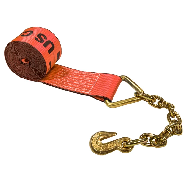 4" x 27' Winch Strap with 18" Chain Extension | Red
