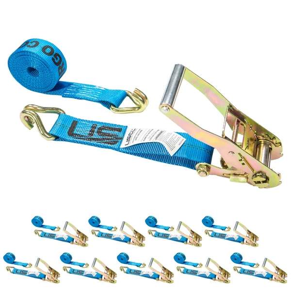 2" x 24' Ratchet Strap with Wire / Double J Hooks | Blue | 10-Pack