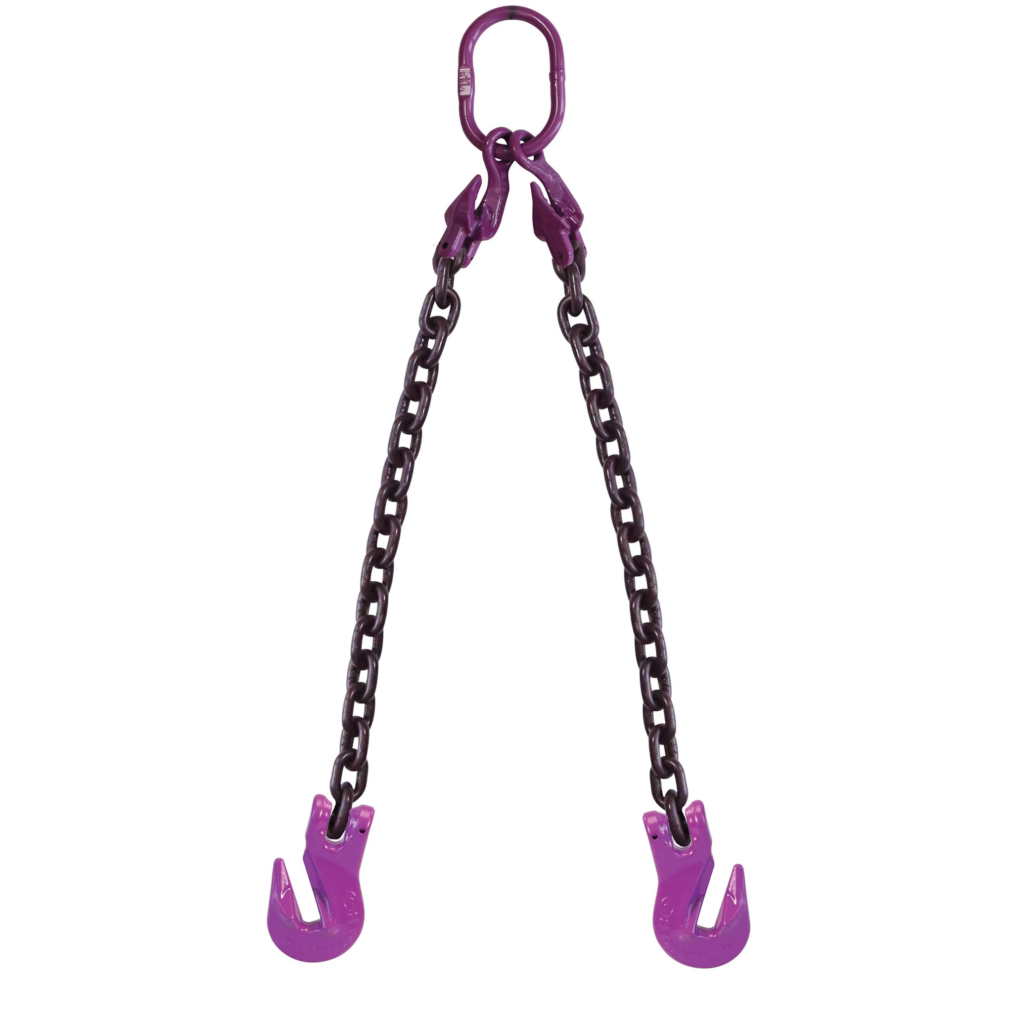 9/32" x 15' Adjustable 2 Leg Chain Sling w/ Grab Hooks - Grade 100