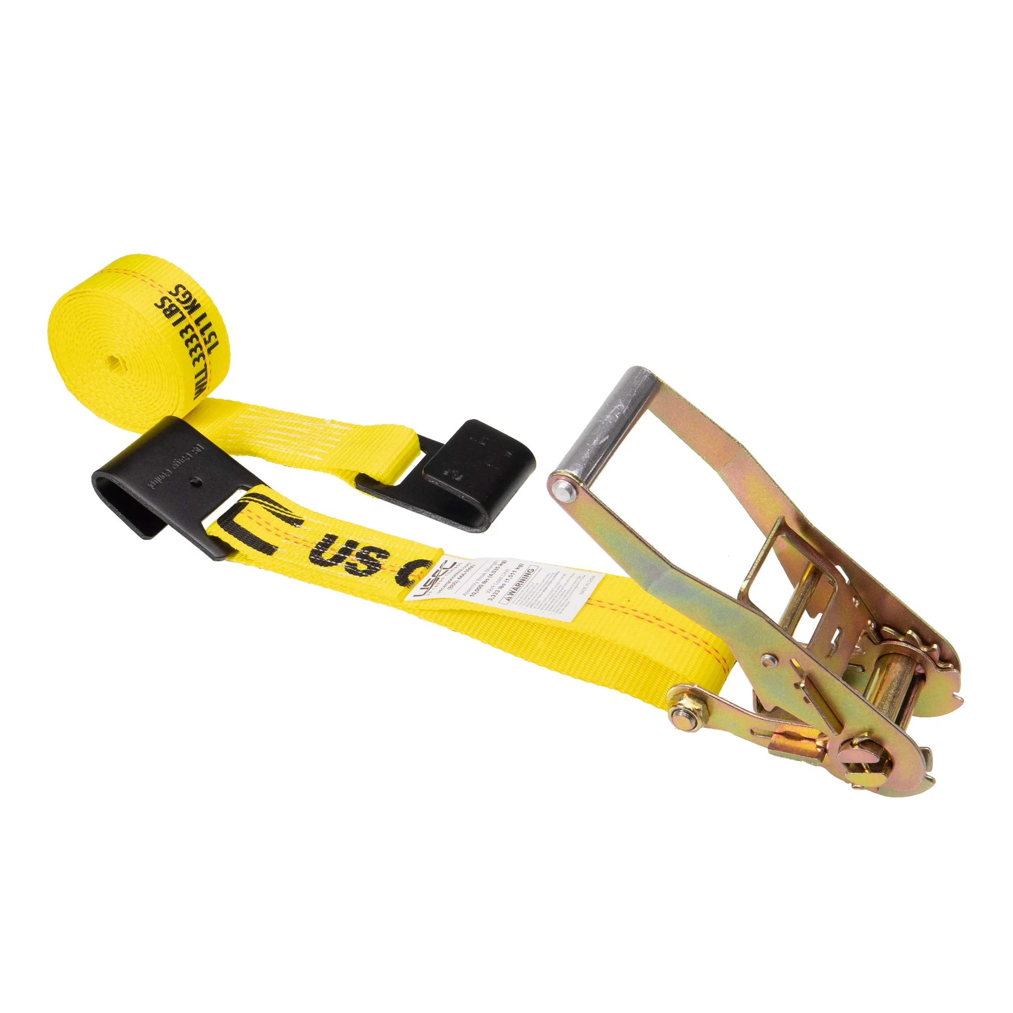 2" x 80' Ratchet Strap with Flat Hooks | Yellow