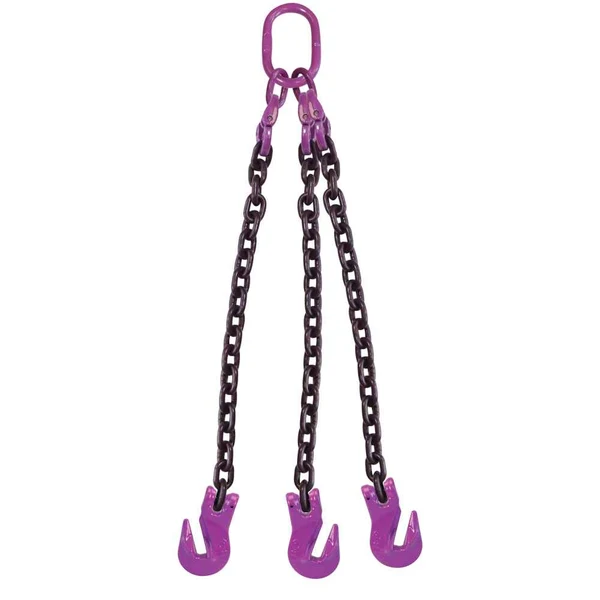 5/16" x 6' 3 Leg Chain Sling w/ Grab Hooks - Grade 100