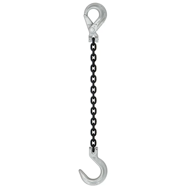 3/8" x 18' Domestic Single Leg Chain Sling with Crosby Self-Locking + Foundry Hooks - Grade 100