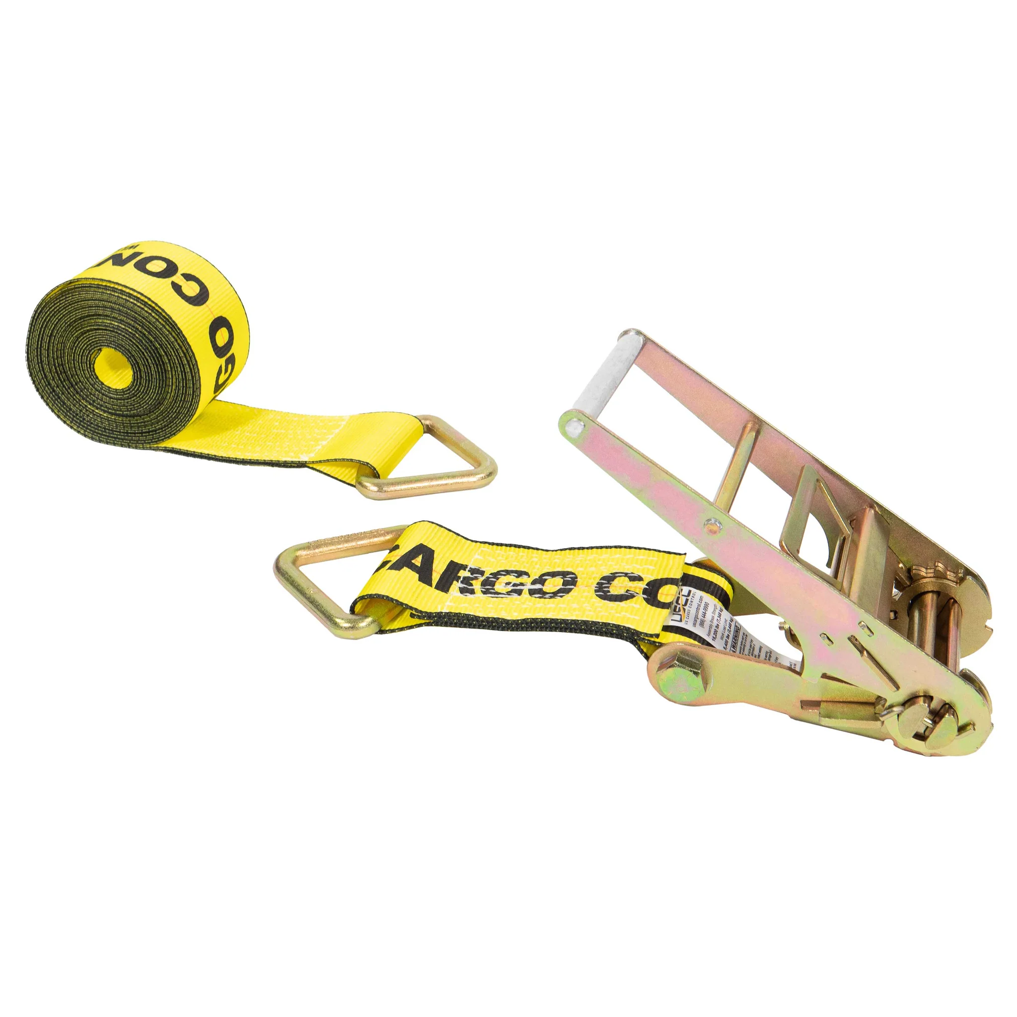 4" x 27' Ratchet Strap with D Rings | Yellow