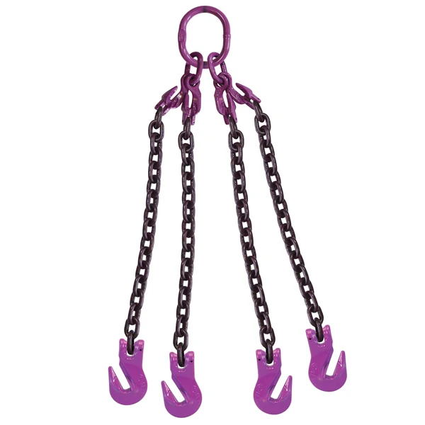 3/8" x 20' Adjustable 4 Leg Chain Sling w/ Grab Hooks - Grade 100