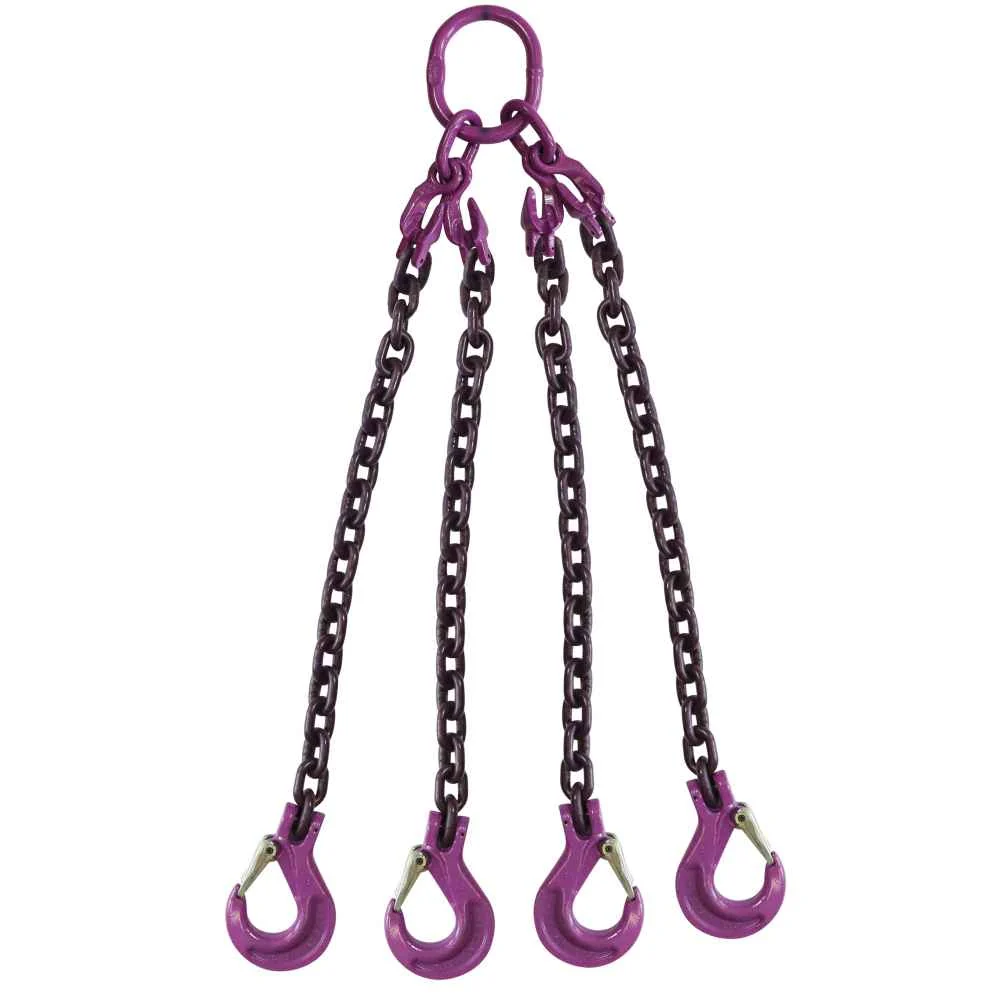 3/8" x 20' Adjustable 4 Leg Chain Sling w/ Sling Hooks - Grade 100