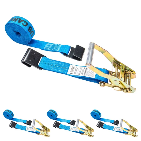 2" x 30' Ratchet Strap with Flat Hooks | Blue | 4-Pack