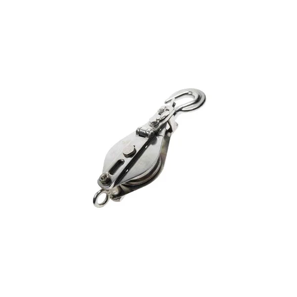 Snatch Block w/ Hook & Brass Bushing - 304 Stainless Steel 3/4" x 4"