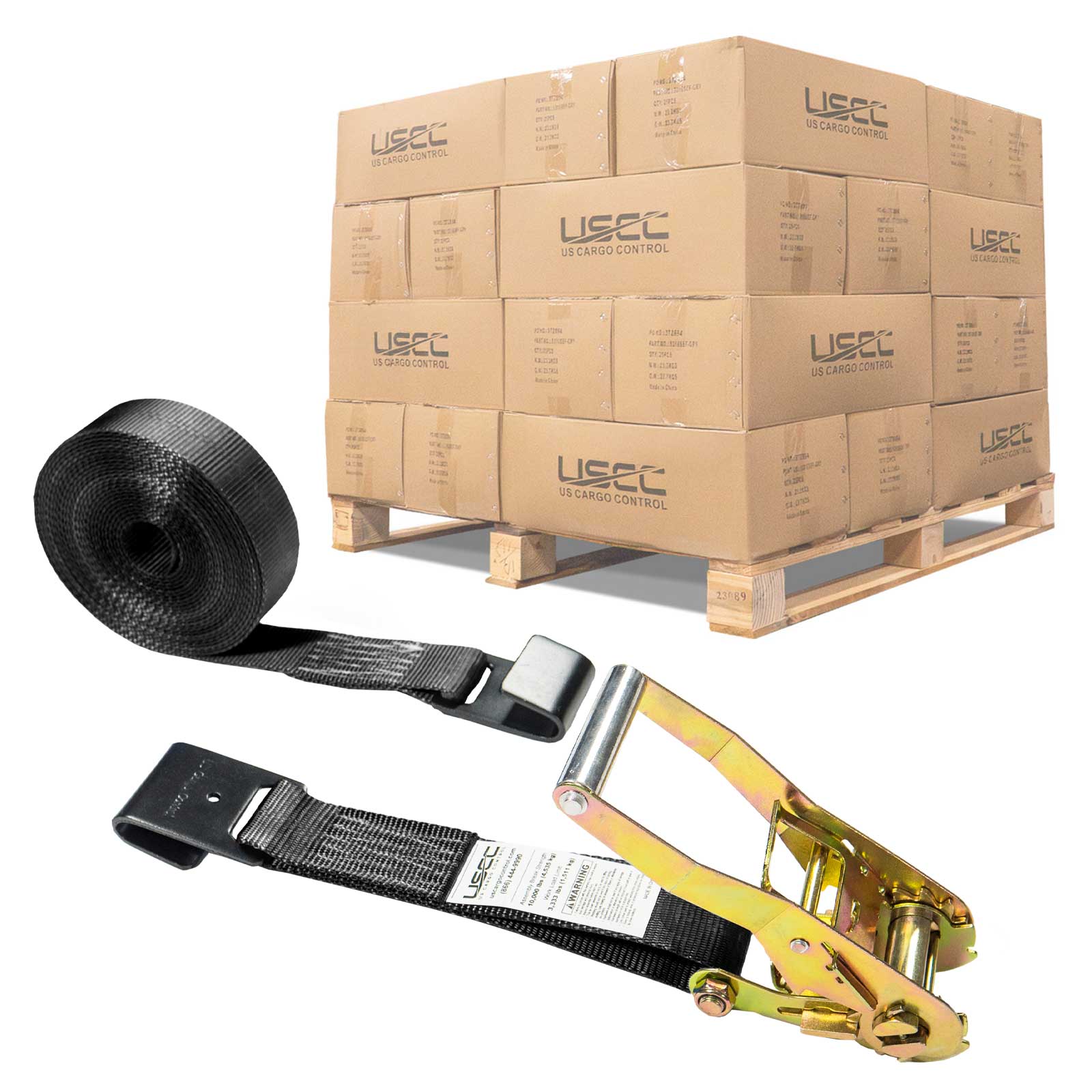 2" x 30' Ratchet Strap with Flat Hooks | Black | 320-Pack (Pallet)