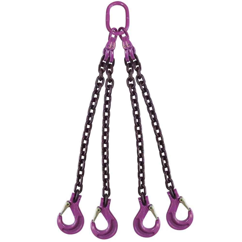 5/8" x 4' 4 Leg Chain Sling w/ Sling Hooks - Grade 100