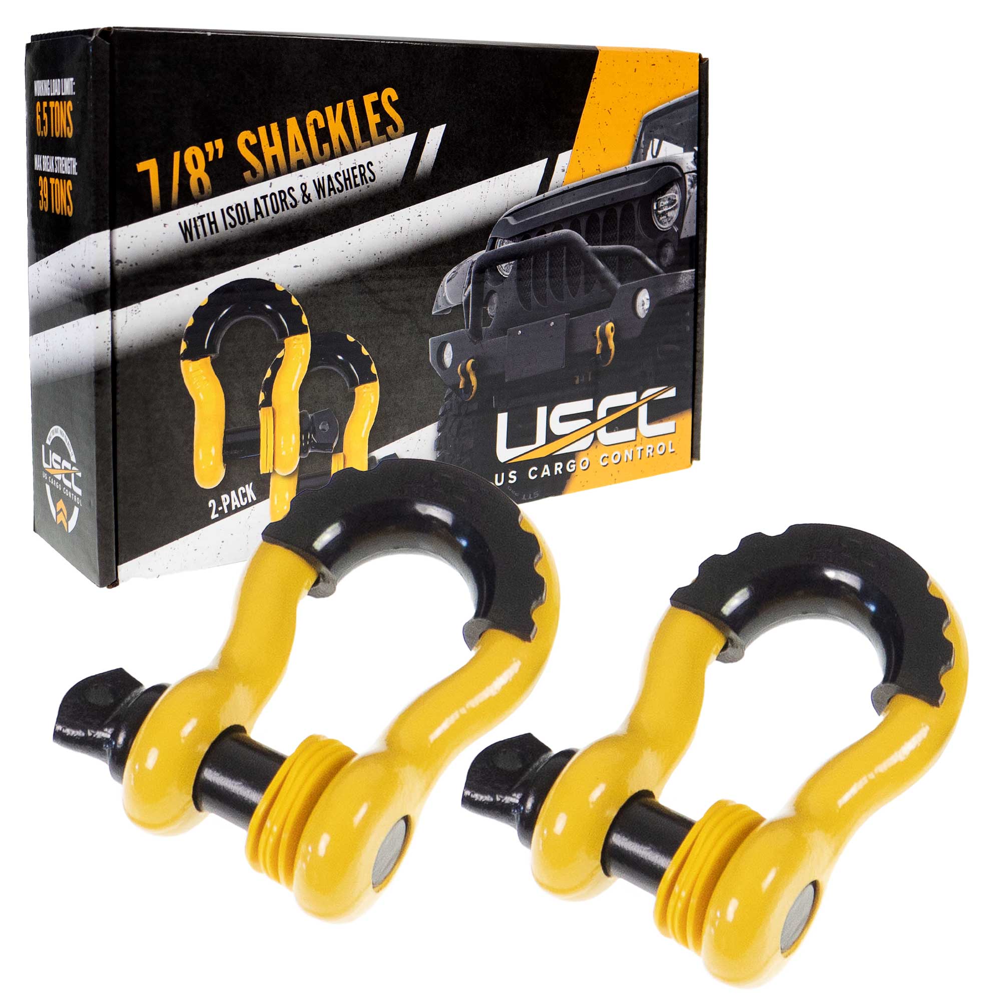 7/8" Drop-Forged Steel Screw Pin Anchor Shackles with Isolator and Washers – 6.5 Tons – 2 Pack