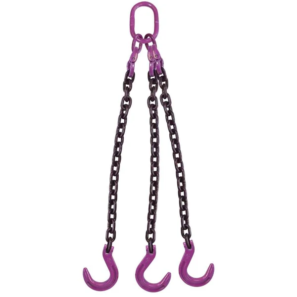 5/16" x 4' 3 Leg Chain Sling w/ Foundry Hooks - Grade 100