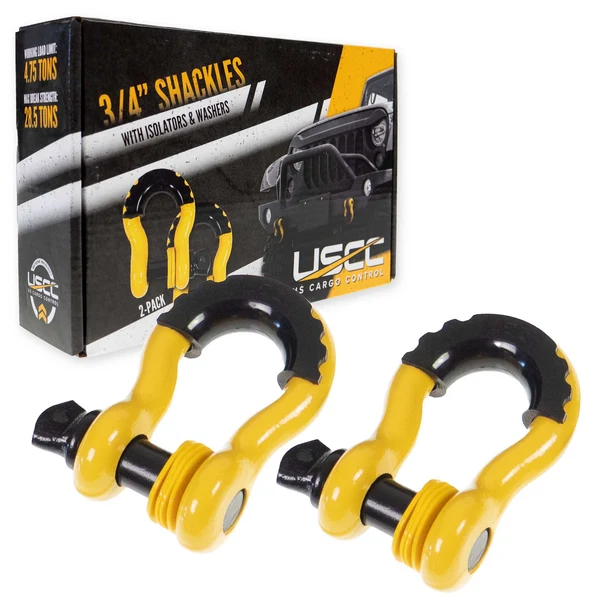 3/4" Drop-Forged Steel Screw Pin Anchor Shackles with Isolator and Washers – 4.75 Ton – 2 Pack