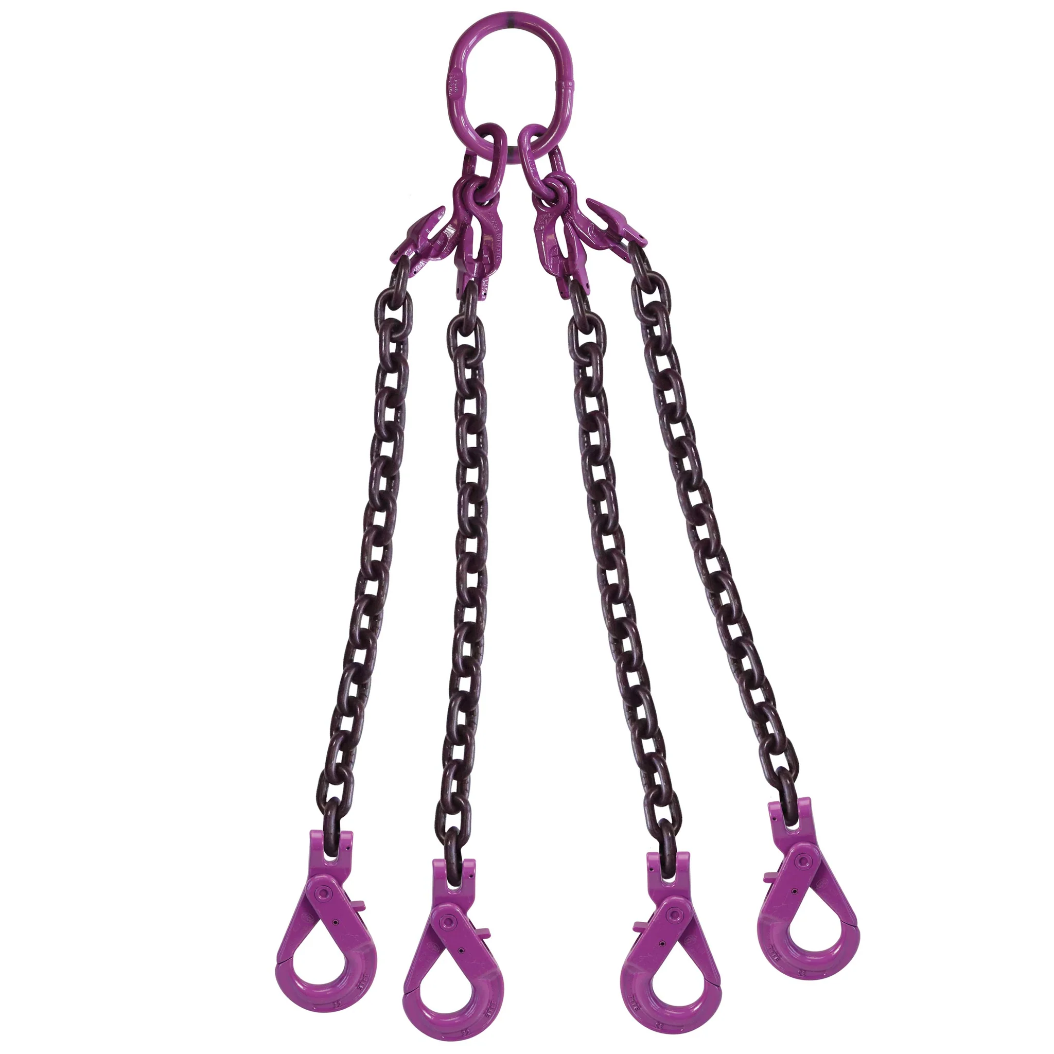 1/2" x 20' Adjustable 4 Leg Chain Sling w/ Self-Locking Hooks - Grade 100