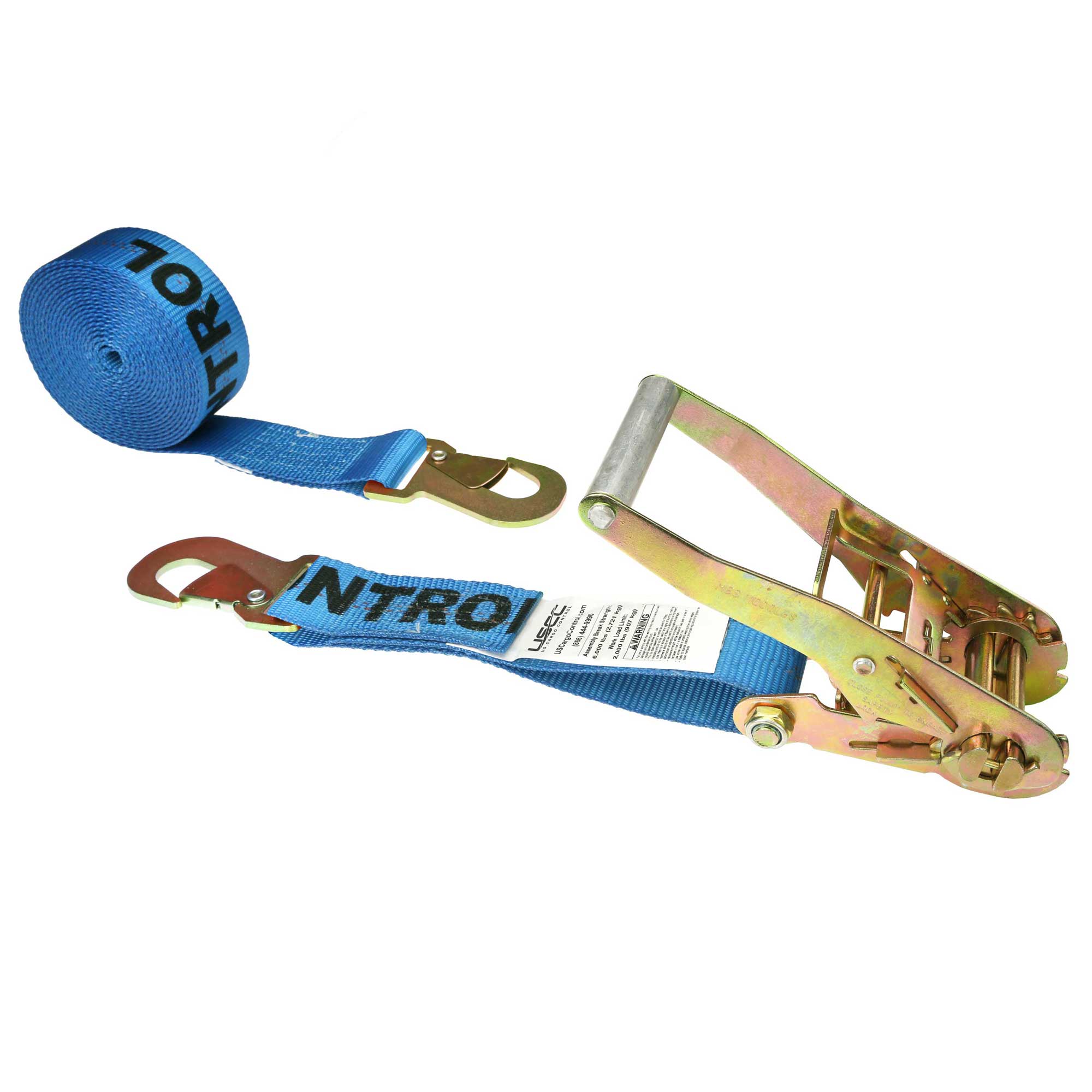 2" x 8' Car Tie Down Ratchet Strap with Flat Snap Hooks | Blue