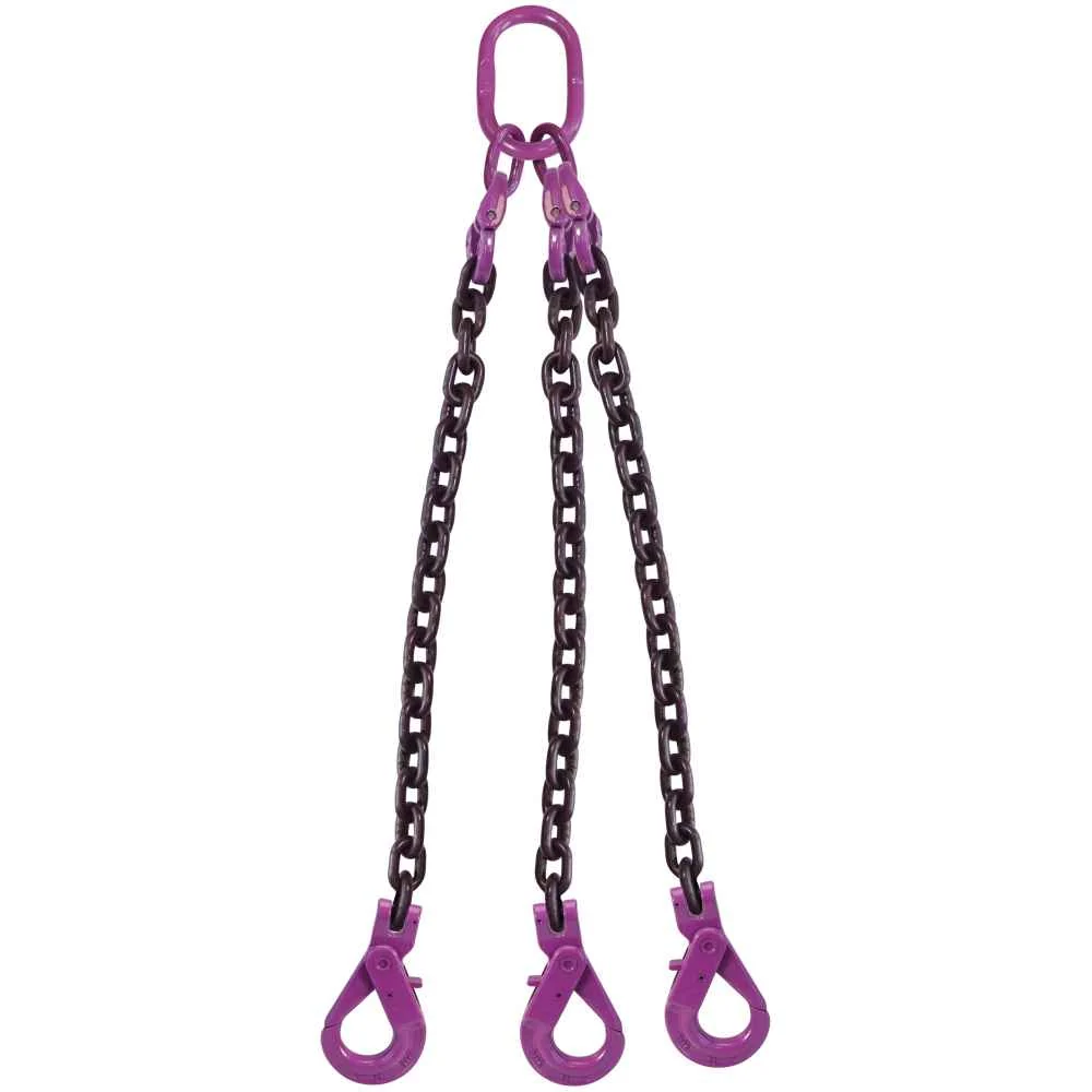 5/8" x 12' 3 Leg Chain Sling w/ Self-Locking Hooks - Grade 100