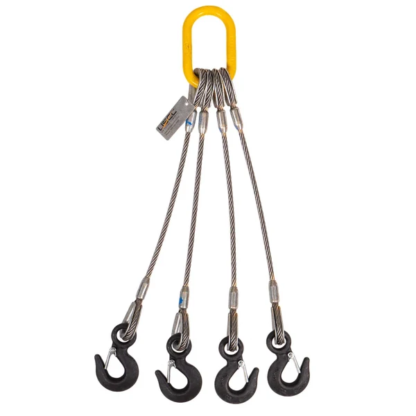 7/8" x 8' 4-Leg Wire Rope Bridle Sling with Eye Hooks