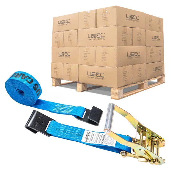 2" x 30' Ratchet Strap with Flat Hooks | Blue | 320-Pack (Pallet)