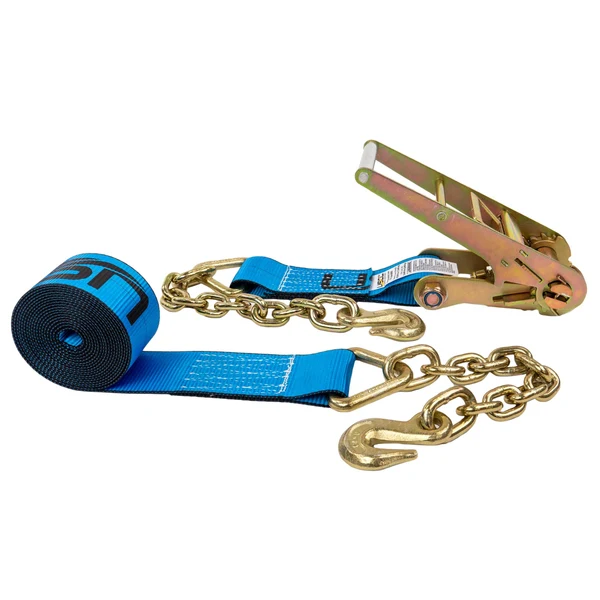 3" x 30' Ratchet Strap with Chain Extensions | Blue