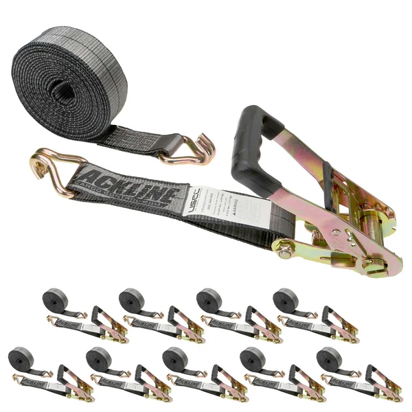 Blackline 2" x 18' Heavy-Duty Ratchet Strap with Wire / Double J Hooks | 10-Pack